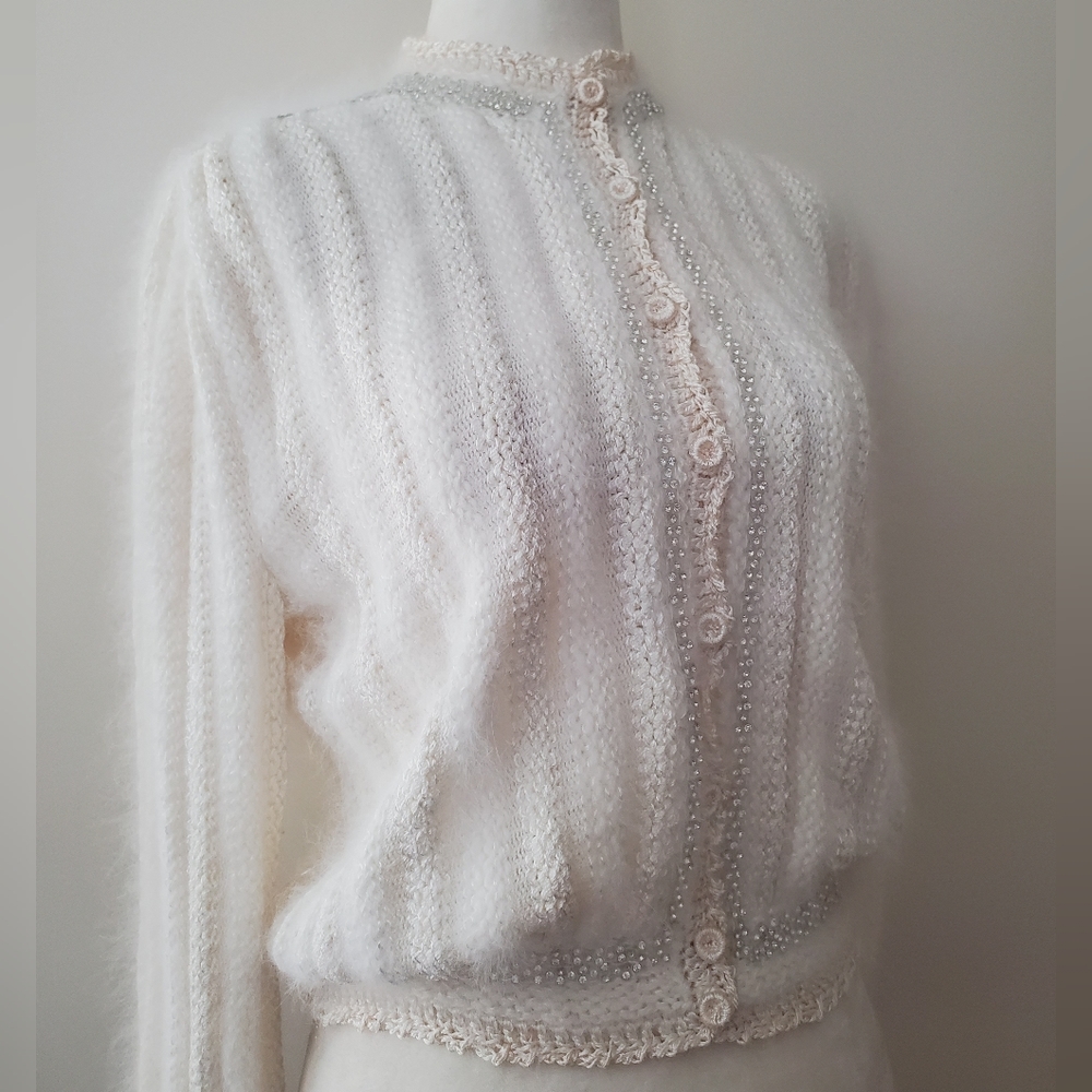 Antonella Preve Angora Silk Embellished Cardigan - Picture 3 of 14